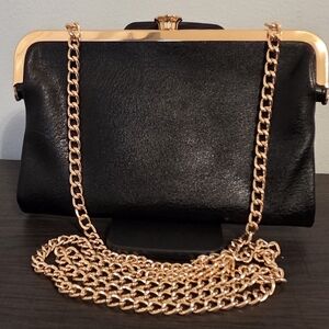 LC Lauren Conrad Black Chain Strap Crossbody Clutch Wallet Evening Bag Gold Tone